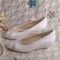 Satin and Lace Open Toe Bridal Shoes Wedges
